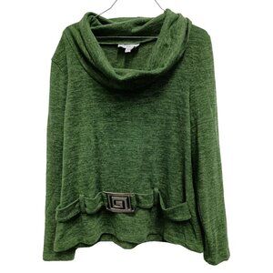 Lana Lee Womens Kelly Green Cowl Neck Sweater‎ XL Pullover Buckle Detail Y2K